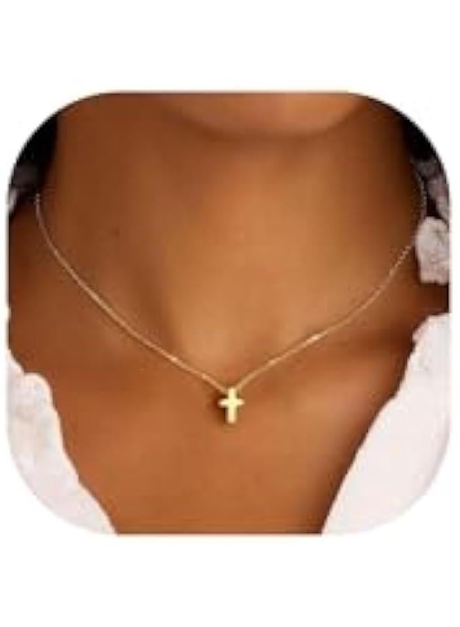 Arabest Cross Necklace for Women - Dainty Cute Bubble 3D Cross Pendant Necklace Sideways Cross Choker Layered 14K Real Gold Plated Cross Necklace Gifts for Women Girls - Image 1