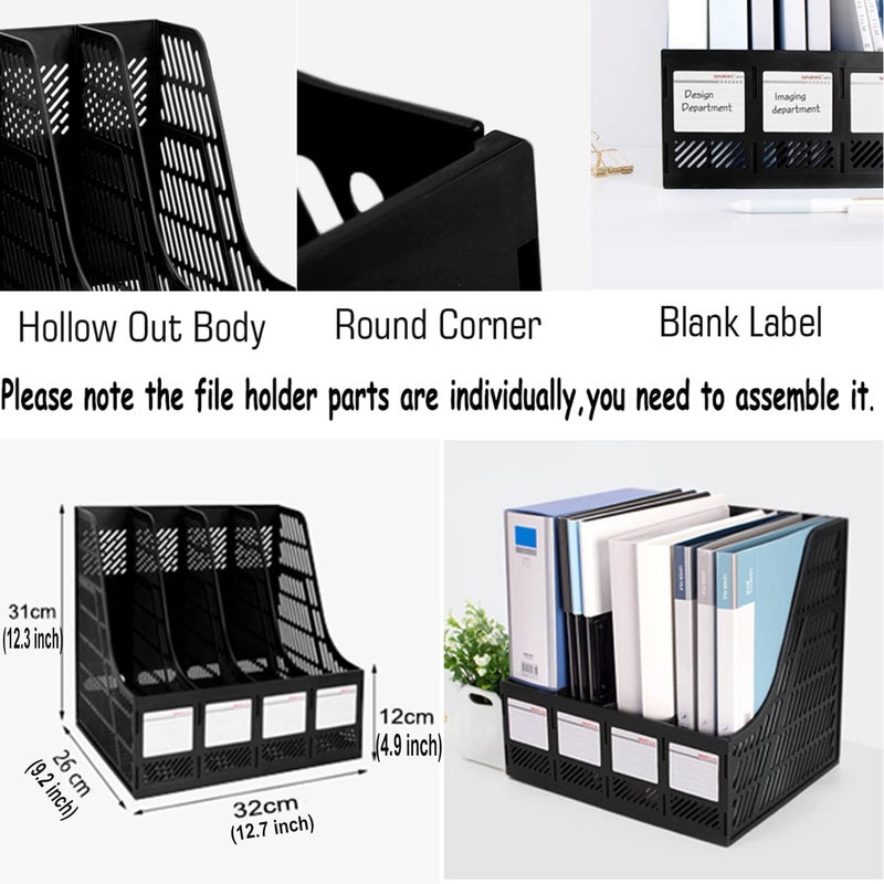 PRANIJ Desktop Magazine Holder - 4 Compartments, Desk File Organizer, Plastic Vertical File Dividers Book Holder & Document Storage Rack for Office Desk, 1Pc (Blue/Black) - Image 2