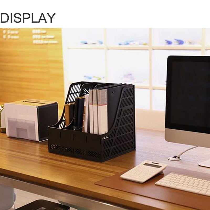 PRANIJ Desktop Magazine Holder - 4 Compartments, Desk File Organizer, Plastic Vertical File Dividers Book Holder & Document Storage Rack for Office Desk, 1Pc (Blue/Black) - Image 3