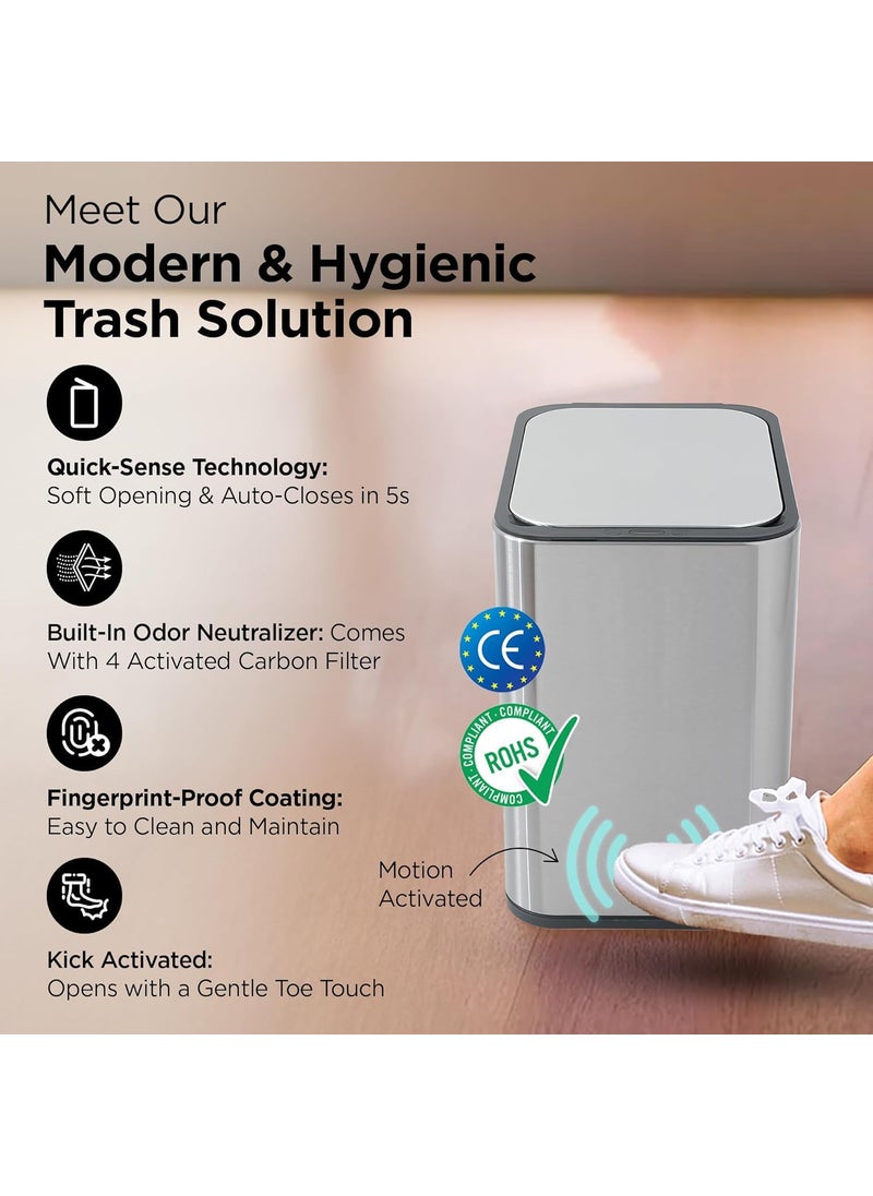 Kuber Industries Kuber Industries 9L Stainless Steel Automatic Touchless Motion Sensor Dustbin Quick Open Soft Close Lid Garbage Bin for Kitchen Bathroom Indoor Outdoor Trash Can  - Image 2