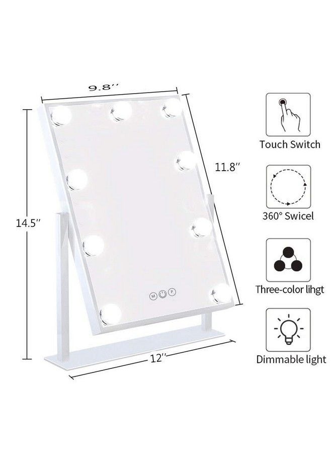 Hansong - Vanity Mirror With Lights Lighted Vanity Mirror With 9 Led Bulbs Tabletop Plug In Light Up Makeup Mirror With Lights 360 Rotation With 10X Magnifying Mirror - Image 1