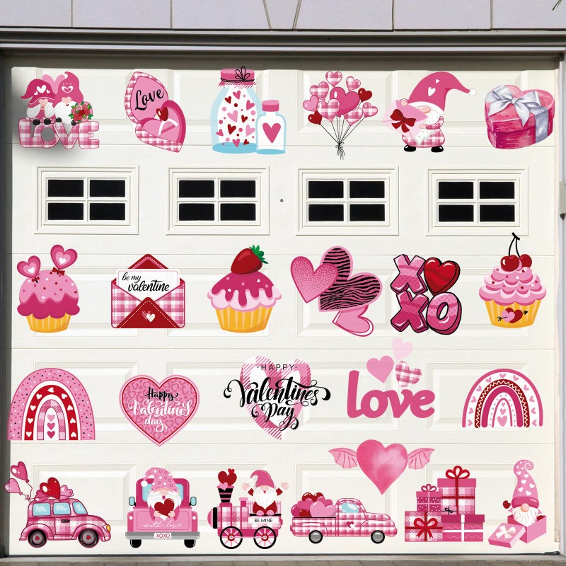 Kingdder 24Piece Valentines Garage Door Refrigerator Magnets Heart Gnome Cake Balloon Truck Decals for Valentines Day Wedding
