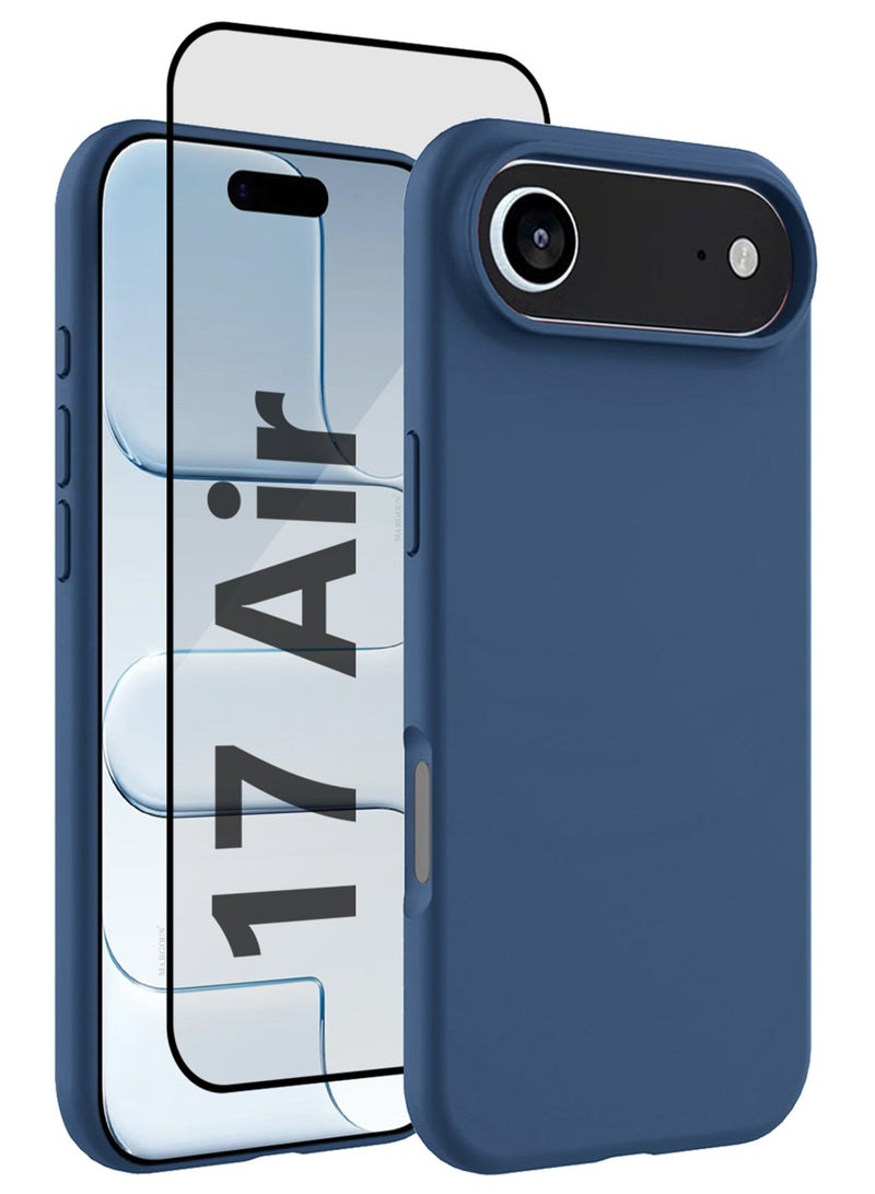 CATANES 2 Packs Silicone Protective Phone Case for iPhone 17 Air - Soft Anti-Scratch Microfiber Lining Ultra Slim Drop Protection Phone Cover with 3D Screen Protector - Blue