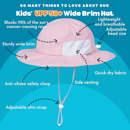 SwimZip Wide Brim Sun Hat | UPF 50+ Protection for Baby, Toddler, and Kids Pink - Image 3