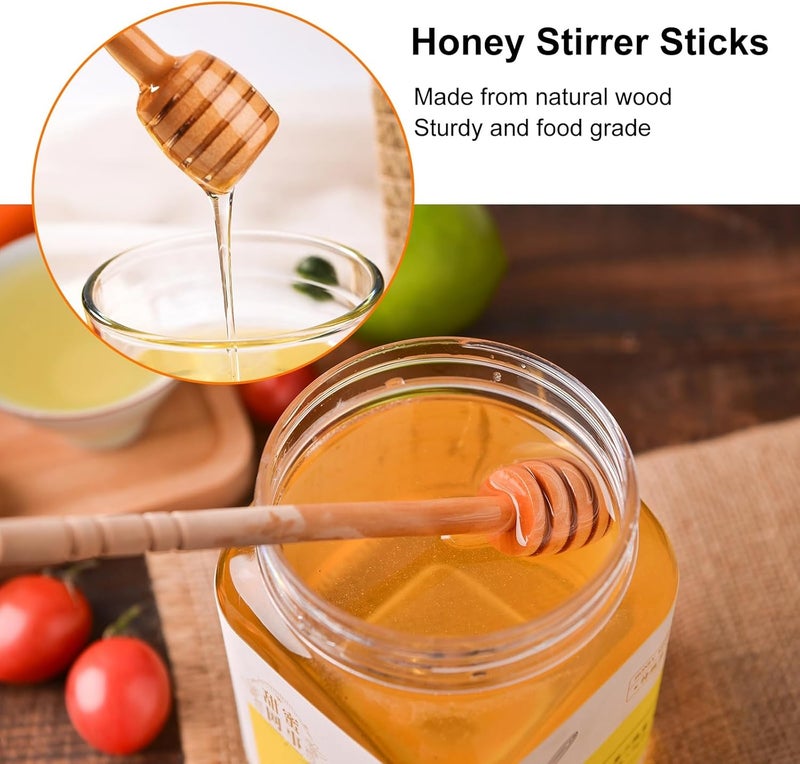 CJFocus 8 Pack Honey Sticks Dipper Set, 6 Inch Honeycomb Stirrer 4 Pcs with Bamboo Honey Spoons 4 Pcs, Mini Wooden Wand for Dispense Jar Drizzle and Wedding Party Decor Favors Gift - Image 5