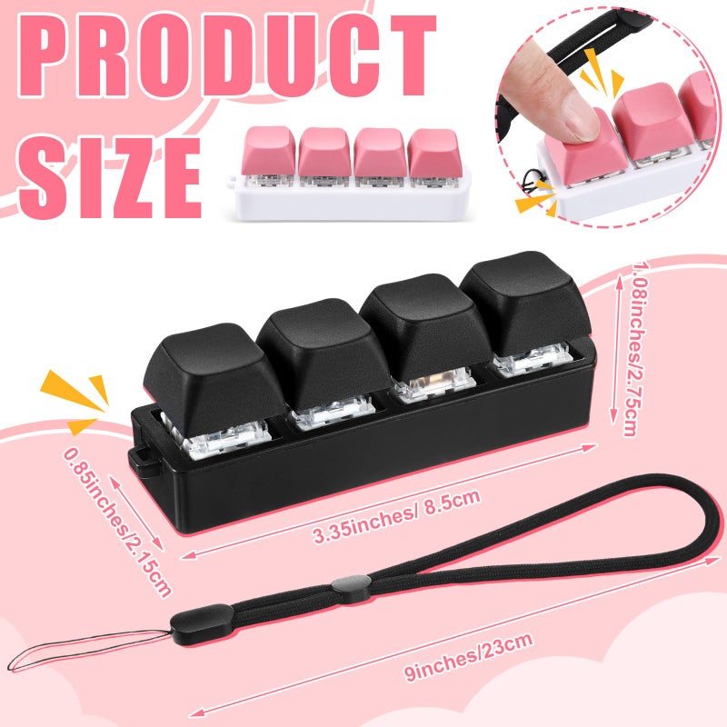 Ferreve 2 Pcs Keyboard Fidget Toys Fidget Clicker Keyboard Four-Button Clicker Keychain Button ADHD Stress Relief Gifts for Adult to Relief Stress Pass The Time(Black, Pink) - Image 2