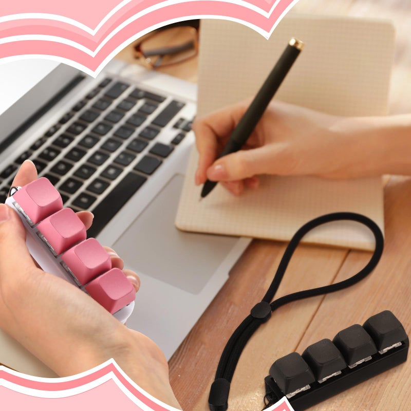 Ferreve 2 Pcs Keyboard Fidget Toys Fidget Clicker Keyboard Four-Button Clicker Keychain Button ADHD Stress Relief Gifts for Adult to Relief Stress Pass The Time(Black, Pink) - Image 4