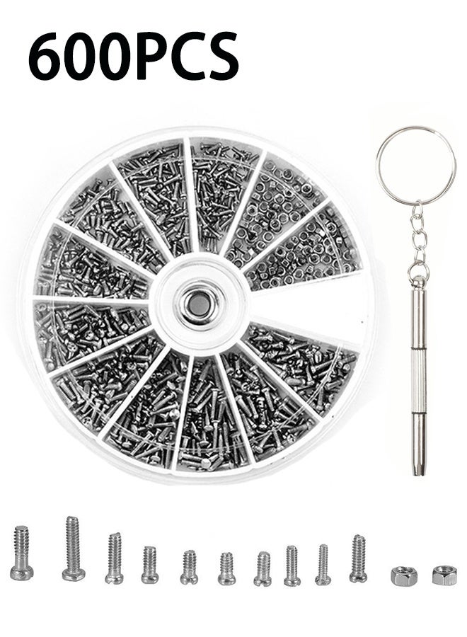 600 PCS Eyeglass Repair Kit，Eye Glass Repairing Tool with Tiny Screws, Nuts, Universal Screwdrivers, Precision Tool for Repairing Eye Glass, Sunglass, Jewelry, Watch - Image 1