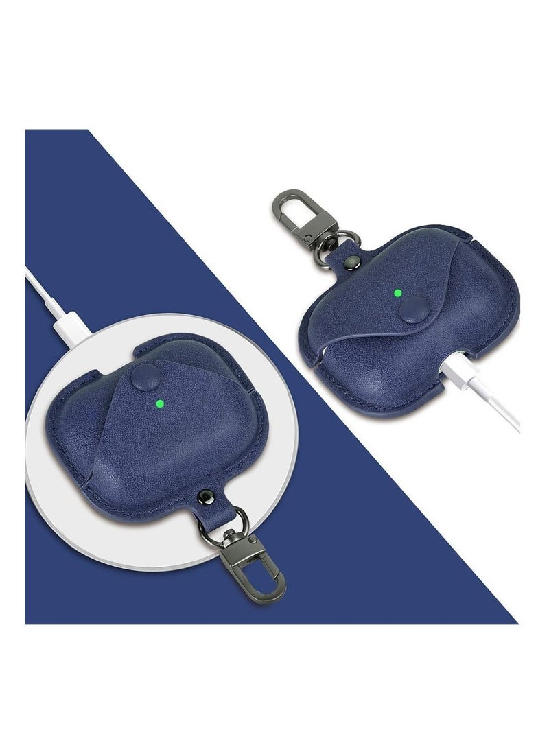 Generic - Airpods 3 Leather Case Shockproof Cover with Keychain Compatible with Apple Airpods 3rd Generation Blue - Image 1