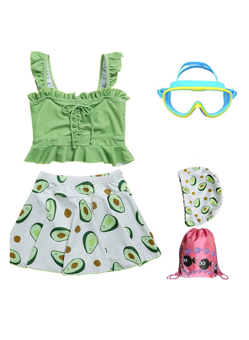 Generic 4pcs swimsuit girls cute baby boxer skirt style swimming cap swimming goggles swimsuit - Image 1