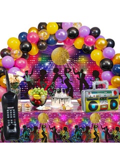 Irenare 95 Pcs 70S Party Decorations Disco Party Balloons Decoration 70'S Party Bundle Includes Inflatable Radio Boombox And Mobile Phone, Disco Plastic Party Backdrop, Tablecloth, Balloons For Hip Hop Party  - Image 1