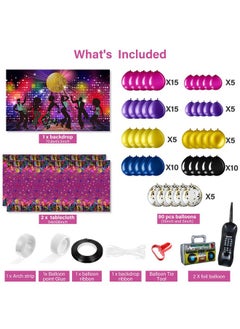 Irenare 95 Pcs 70S Party Decorations Disco Party Balloons Decoration 70'S Party Bundle Includes Inflatable Radio Boombox And Mobile Phone, Disco Plastic Party Backdrop, Tablecloth, Balloons For Hip Hop Party  - Image 2