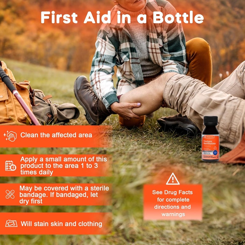 De La Cruz محلول ميرثيولات المطهر للإسعافات الأولية للجروح والخدوش والحروق خالي من الزئبق آمن للعائلة بأكملها 3 زجاجات - Image 4