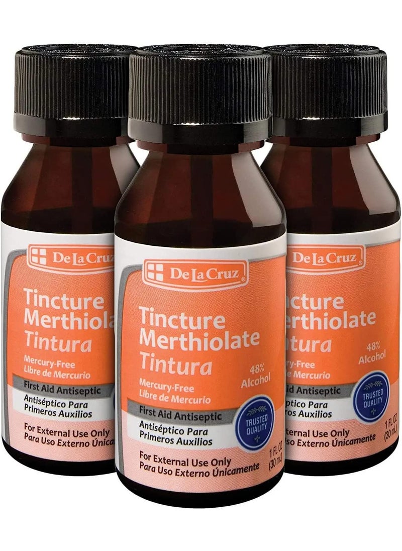 De La Cruz De La Cruz Merthiolate Tincture Antiseptic - First Aid for Minor Cuts, Scrapes and Burns - Mercury-Free Formula Safe for The Entire Family (3 Bottles) 