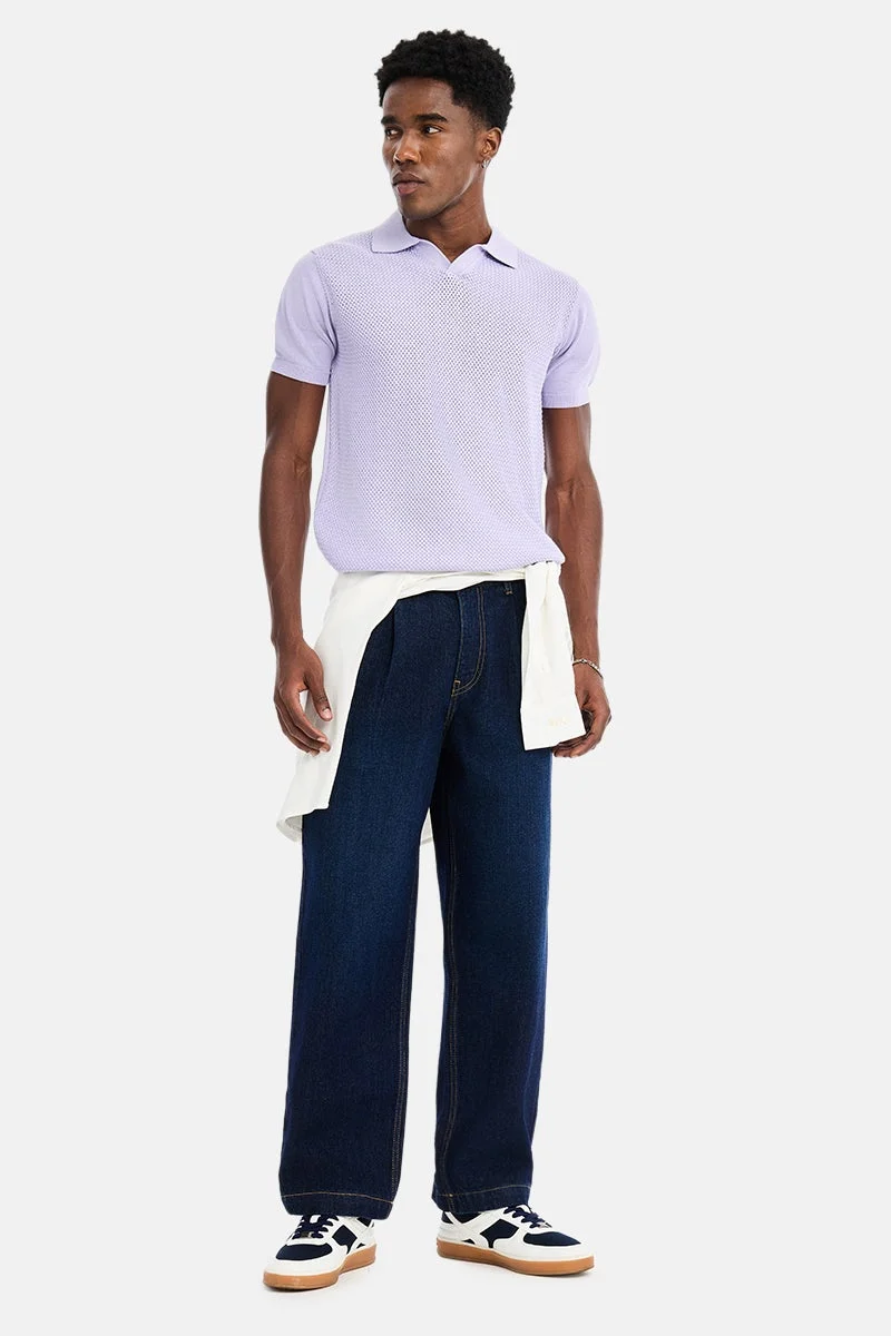 SNITCH Lavender Textured Half Sleeve Regular Fit Vacation T-Shirt