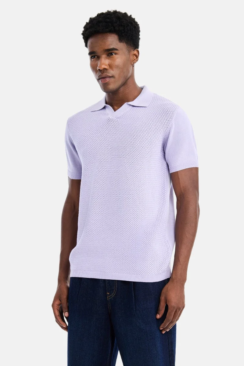 SNITCH Lavender Textured Half Sleeve Regular Fit Vacation T-Shirt