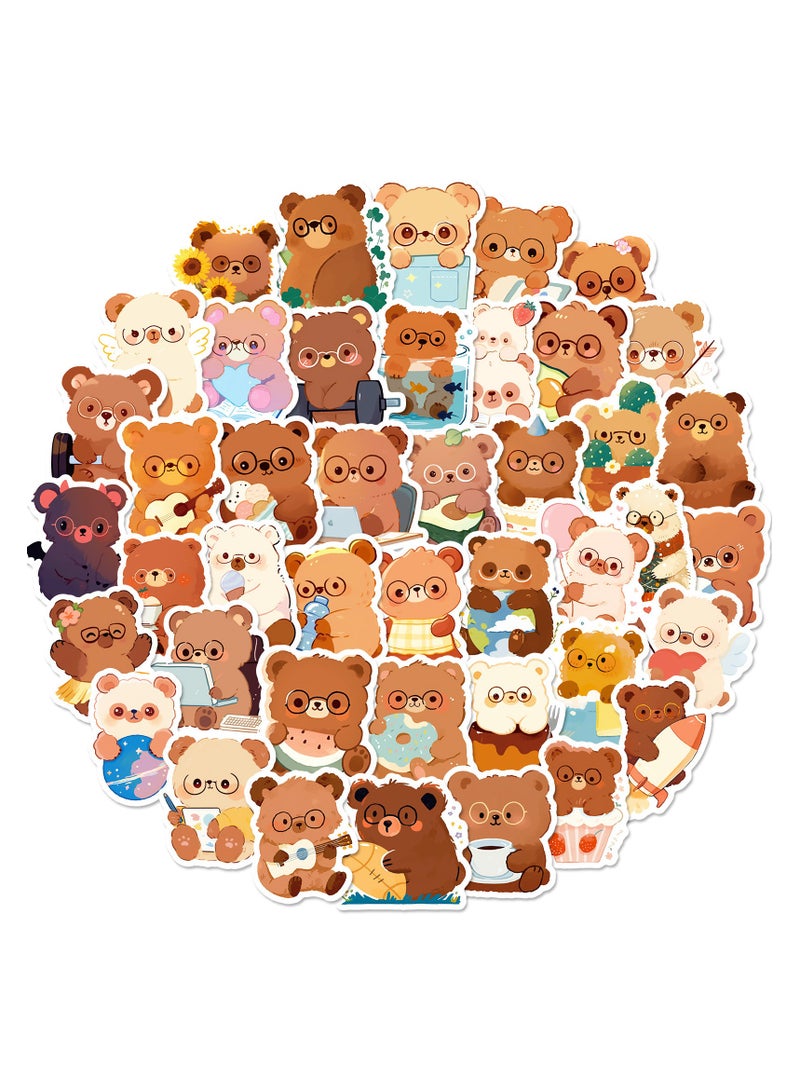Bear Stickers 50 PCS Stickers Cartoon for Kids and Teens Pack for Skateboard Bike Hydro Flask Phone Kawaii Stickers Waterproof Stickers - Image 1