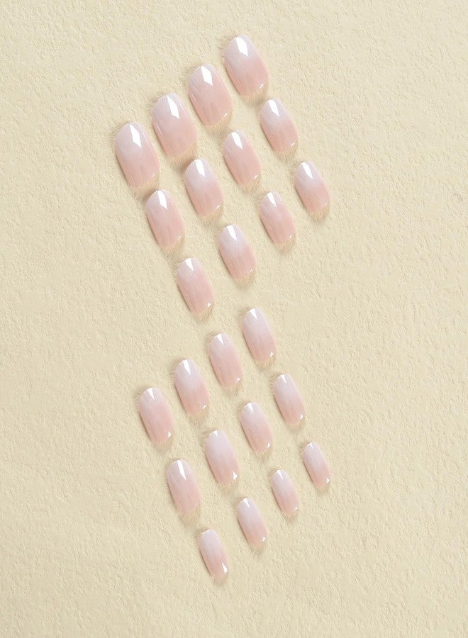 OCOUYVD Gradient Short Press on Nails Square Chrome False Nails with Design French Acrylic Nails Glossy Reusable press on nails chrome Fake Nails Full Cover Stick on Nails for Women and Girls - Image 3