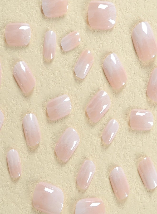 OCOUYVD Gradient Short Press on Nails Square Chrome False Nails with Design French Acrylic Nails Glossy Reusable press on nails chrome Fake Nails Full Cover Stick on Nails for Women and Girls - Image 5