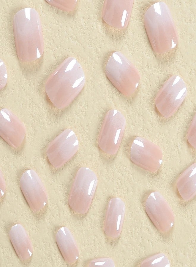 OCOUYVD Gradient Short Press on Nails Square Chrome False Nails with Design French Acrylic Nails Glossy Reusable press on nails chrome Fake Nails Full Cover Stick on Nails for Women and Girls - Image 2
