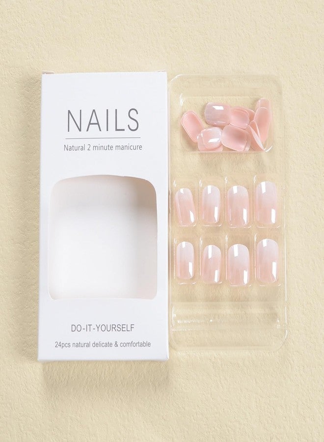 OCOUYVD Gradient Short Press on Nails Square Chrome False Nails with Design French Acrylic Nails Glossy Reusable press on nails chrome Fake Nails Full Cover Stick on Nails for Women and Girls - Image 4