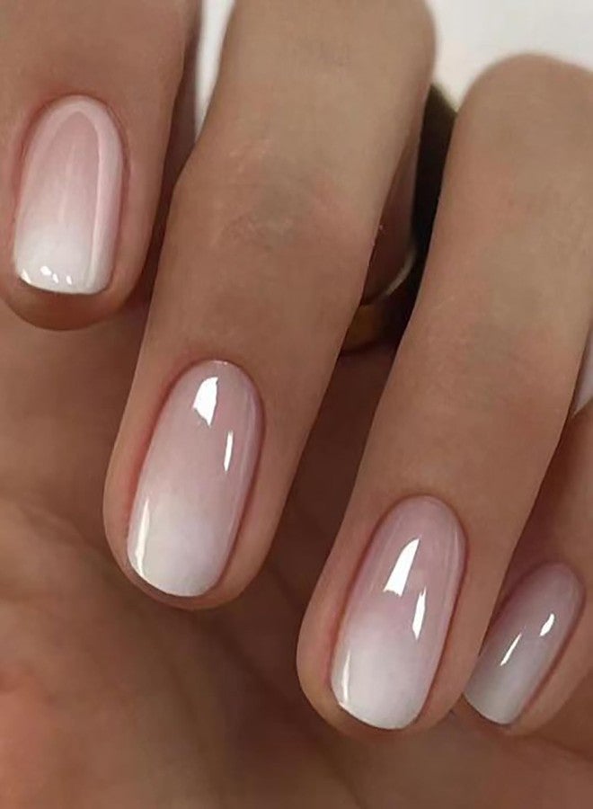 OCOUYVD Gradient Short Press on Nails Square Chrome False Nails with Design French Acrylic Nails Glossy Reusable press on nails chrome Fake Nails Full Cover Stick on Nails for Women and Girls - Image 1