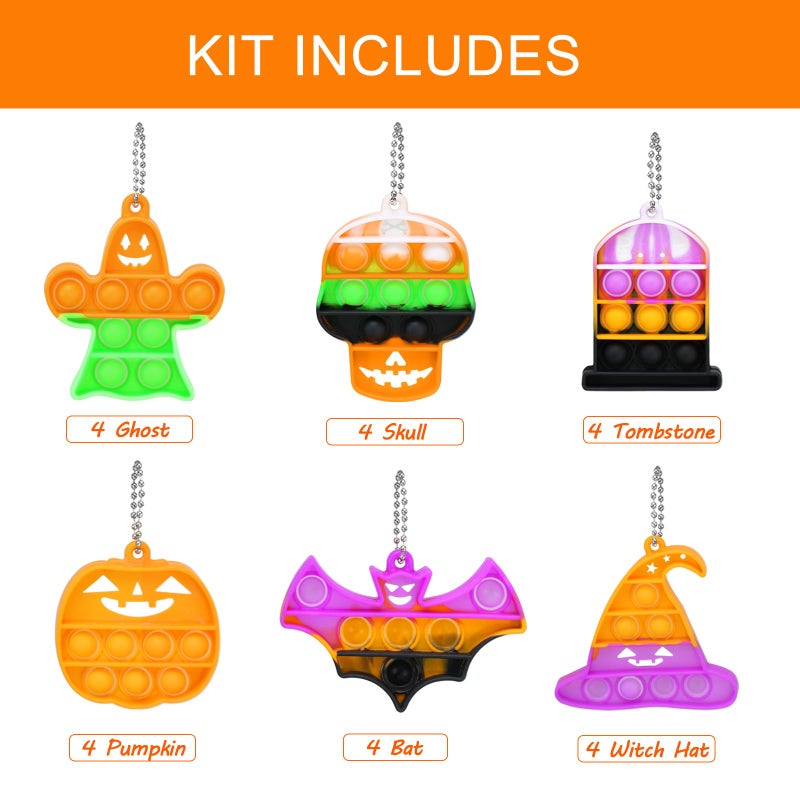 MOREDOTS Halloween Party Favors  Halloween Toys  24 Mini Pop Bubbles Bulk with Keychain for Kids Boys Girls  Pop Its Boo Basket Goodie Bag Stuffers Treats Stress Sensory Fidget Prizes for School Classroom - Image 3