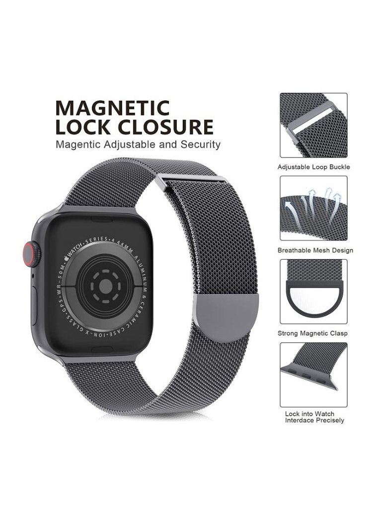 RiZOW RiZOW Milanese Metal Stainless Steel Mesh Loop Replacement Band Magnetic Clasp Compatible With Apple iWatch Band 7/6/5/4/3/2/1/SE 38mm/40mm/41mm, Space Grey  - Image 3
