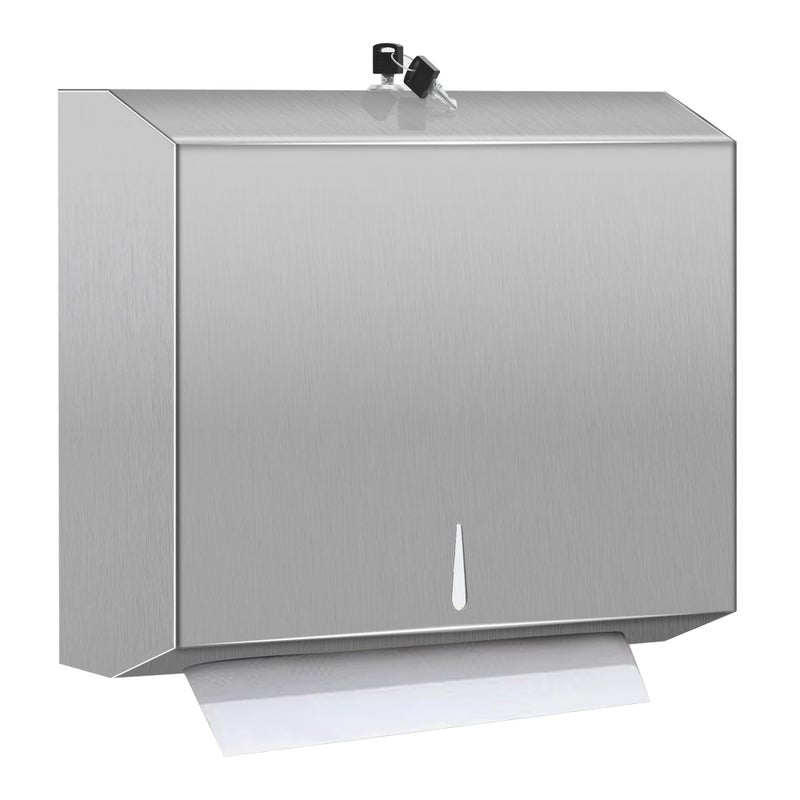 Comercial Paper Towel Dispenser Wall Mount Stainless Steel Hand Towel Dispenser with Lock TrifoldC Fold Paper Towel Holder for Bathroom Kitchen Office Public Places Large Capacity Tissue Holder