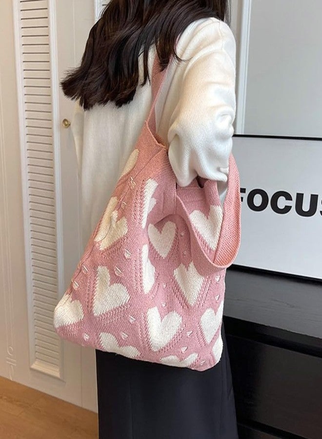 Pocadri Summer Crochet Bags for Women Knitted Beach Tote Bag Cute Heart Pattern Shoulder Handbags and Purse - Image 3