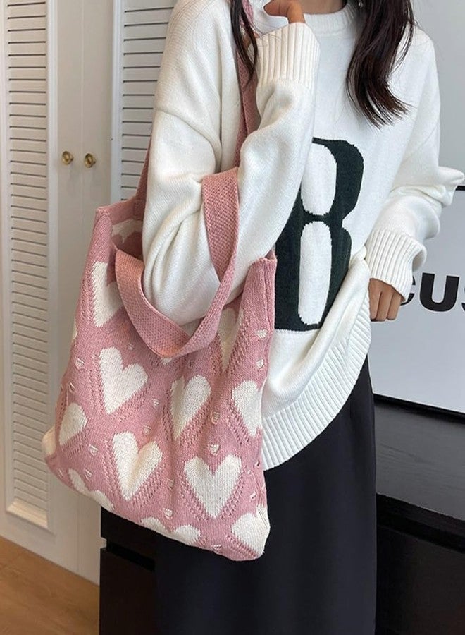 Pocadri Summer Crochet Bags for Women Knitted Beach Tote Bag Cute Heart Pattern Shoulder Handbags and Purse - Image 2