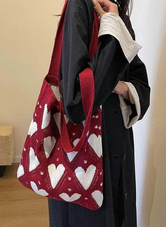 Pocadri Summer Crochet Bags for Women Knitted Beach Tote Bag Cute Heart Pattern Shoulder Handbags and Purse - Image 5