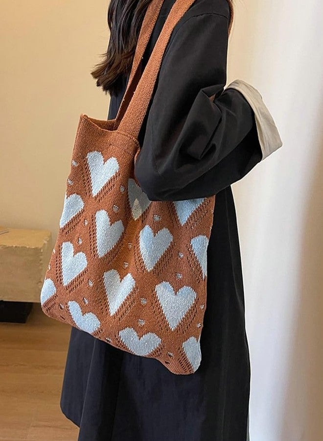 Pocadri Summer Crochet Bags for Women Knitted Beach Tote Bag Cute Heart Pattern Shoulder Handbags and Purse - Image 4