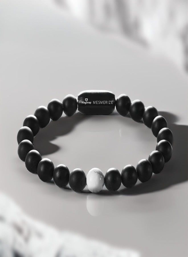 Mesmerize Howlite and Onyx Bracelet Collection For Men and Women | Original Certified Natural Stones with Unisex Design | 8 mm size beads (Magsnap, XL) - Image 2