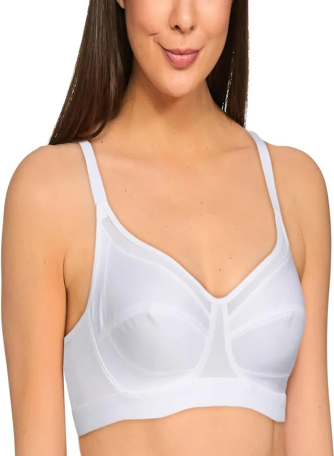 ترايامف Triumph Triaction Women's Sports Bra Wireless Non Padded Support Bra Breathable Mesh High Coverage Gym Bralette Cross Back Stretchable Activewear White Solid Design White 32C Pack of 1