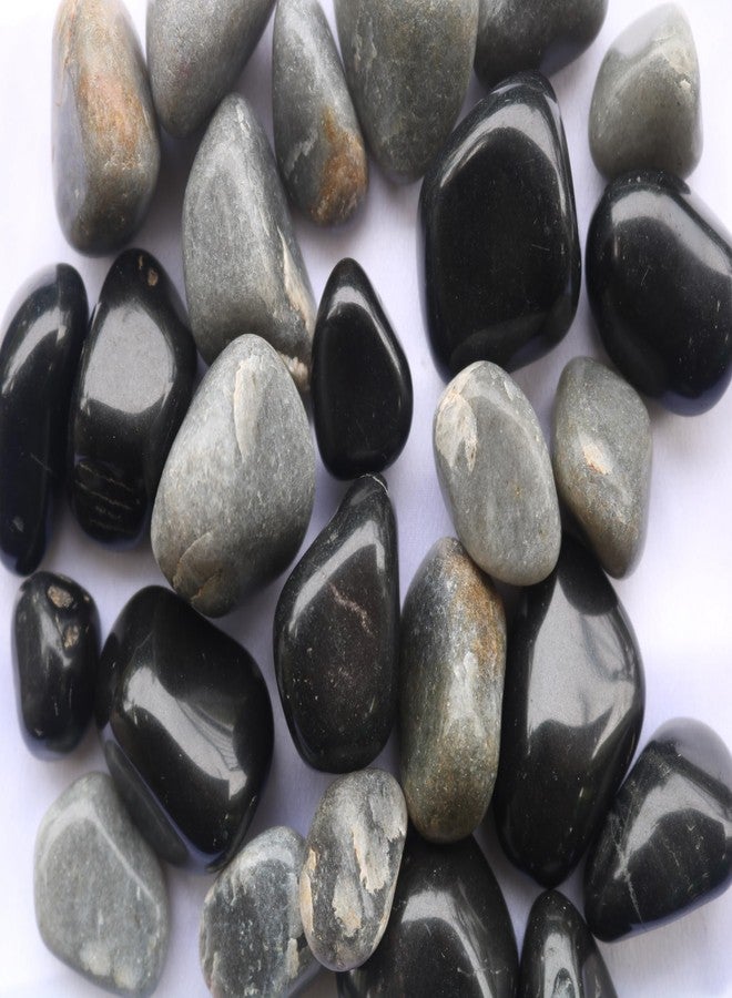 Wowtag Black and Grey Polished Natural Stones, 2-4 CM,1.95 KG, for Plant pots, Aquarium, Garden, Home Decoration, Vase Filler, Craft Work - Image 1