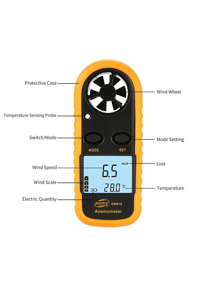 Benetech - Digital Anemometer Handheld Wind Speed Meter Gauge Accurately Measure Wind Temperature Speed Backlight LCD Digital Weather Meter - Image 1