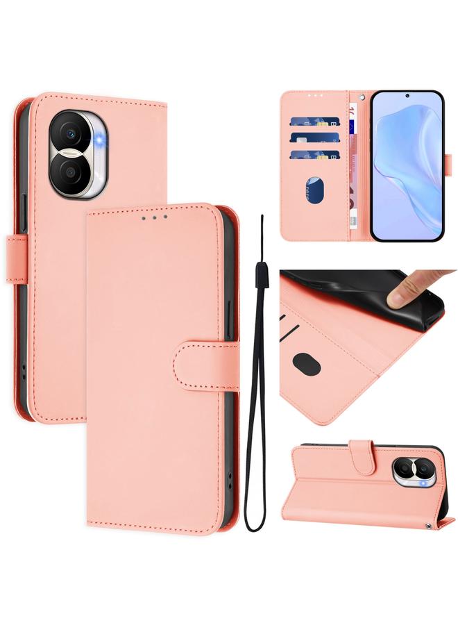 زبون جراب هاتف Honor X40i مصنوع من الجلد بلون سادة مع حبل تعليق - Image 1