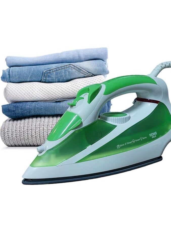 2600W Steam Iron - Fast Heat-up, Dual Modes, Ceramic Coating, and Variable Steam Control with Advanced Safety Features, Model HG-2058 (Green)