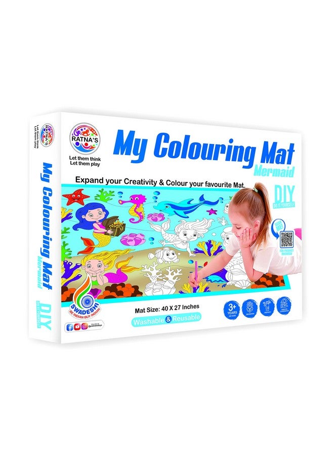 راتاناز سجادة تلوين حورية البحر من راتنا، مقاس 40 × 27 بوصة، قابلة للغسل وإعادة الاستخدام، مناسبة للأطفال من سن 3 سنوات فما فوق - Image 1