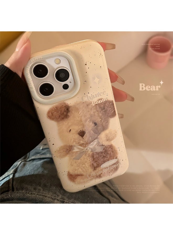 NIBEMINENT Cute Little Brown Bear Protective TPU Case Cover For iPhone 15 Pro, White