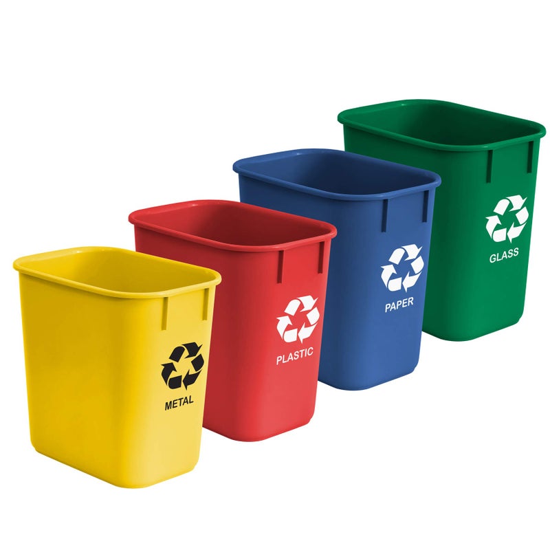 Acrimet Wastebasket Bin for Recycling 325 Gallon13 Quart12 Liter Made of Plastic MetalYellow PaperBlue GlassGreen PlasticRed Set of 4