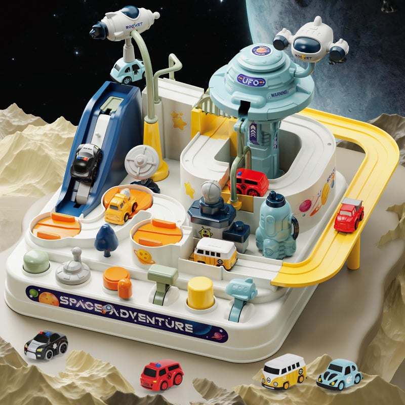 Fistone Kids Race Track Car Adventure Toy for Toddlers Spaceship Puzzle Rail Track City Rescue Playset with 4 Mini Cars Preschool Educational Car Games Toys for Boys Age 3 - Image 3