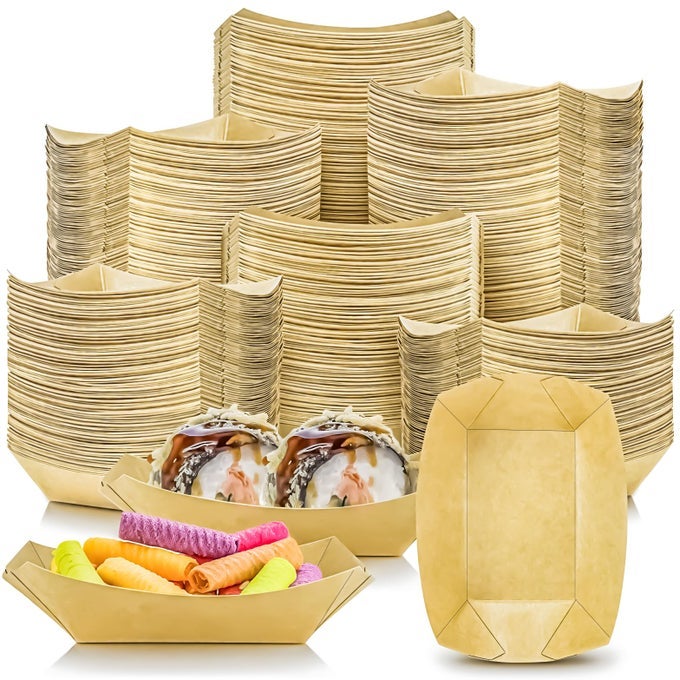 400 PACK 14LB PAPER FOOD BOAT TRAYS DISPOSABLE SMALL PAPER BOATS PLATES CONTAINERS 025LB MINI KRAFT FOOD SERVING BOAT TRAY BASKETS FOR SNACK FRIES DESSERT POPCORN SAUCE BBQ TACOS NACHO