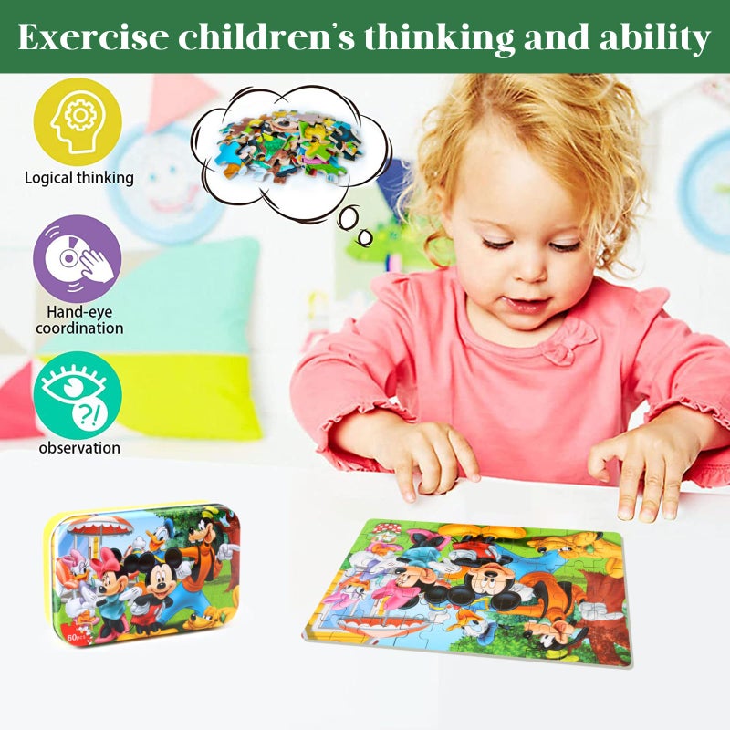 MZZOTOY ألغاز MZZOTOY للأطفال من عمر 4-8 سنوات، ألغاز مكونة من 60 قطعة للأطفال من عمر 3-5 سنوات في صندوق معدني، ألعاب تعليمية للأولاد والبنات، هدايا ألغاز - Image 3