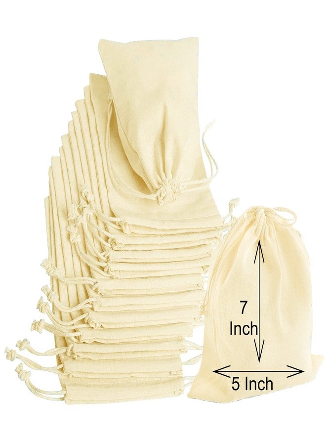 Oreayu 12 Pcs Cotton Drawstring Potli Cloth Bags,Reusable Bags For Kitchen, Non Plastic Packing Use, Masala Potli, Spice Bag.Size 7 X 5 Inches - White - Image 1