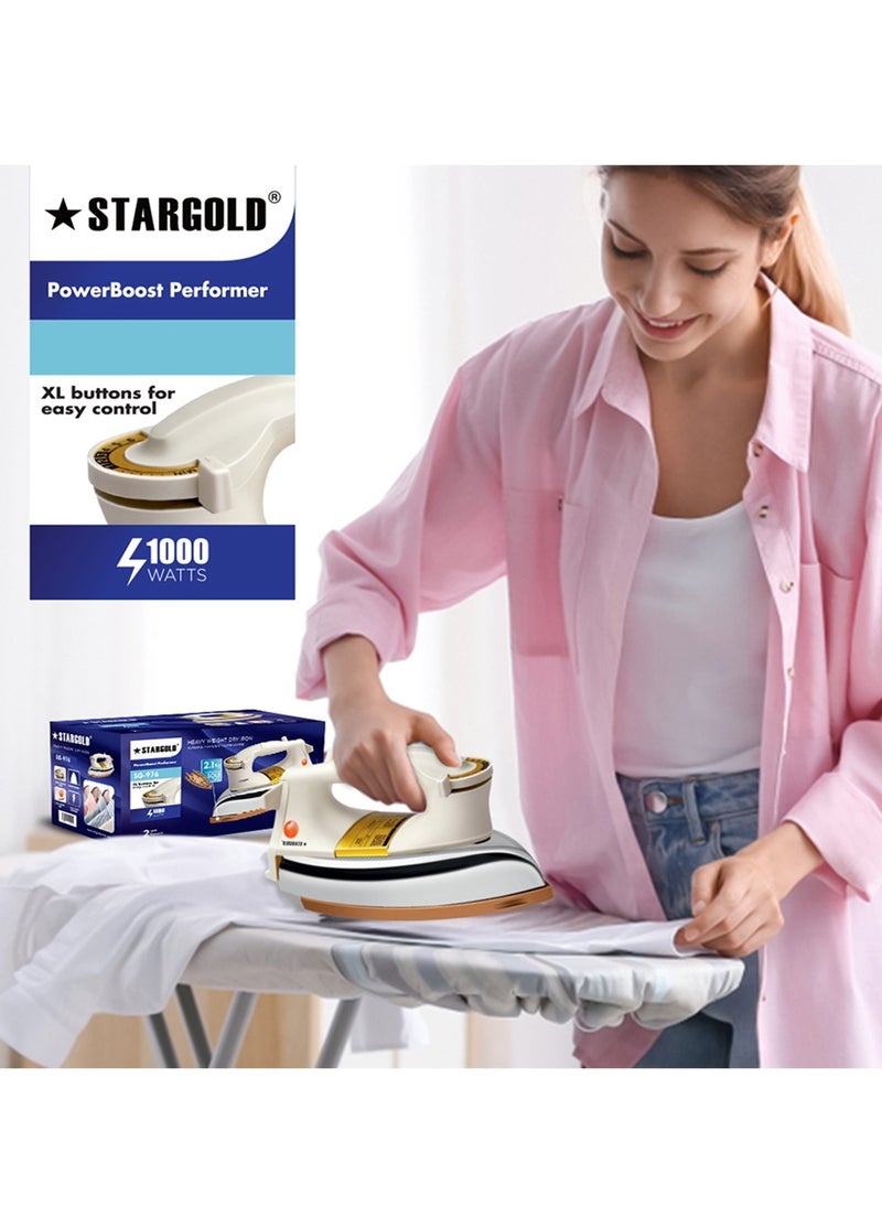 Stargold - Automatic Dry Iron Box with Temperature Settings Dial and Auto Shut Off Function Super Deluxe Heavy Weight Iron Box Suitable for All Kinds of Fabric Equipped with Teflon Coating 2 Years Warranty, Whit - Image 1