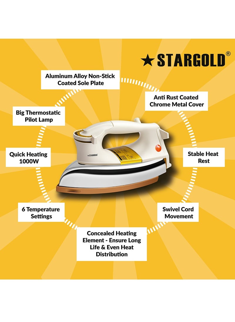 Stargold - Automatic Dry Iron Box with Temperature Settings Dial and Auto Shut Off Function Super Deluxe Heavy Weight Iron Box Suitable for All Kinds of Fabric Equipped with Teflon Coating 2 Years Warranty, Whit - Image 1