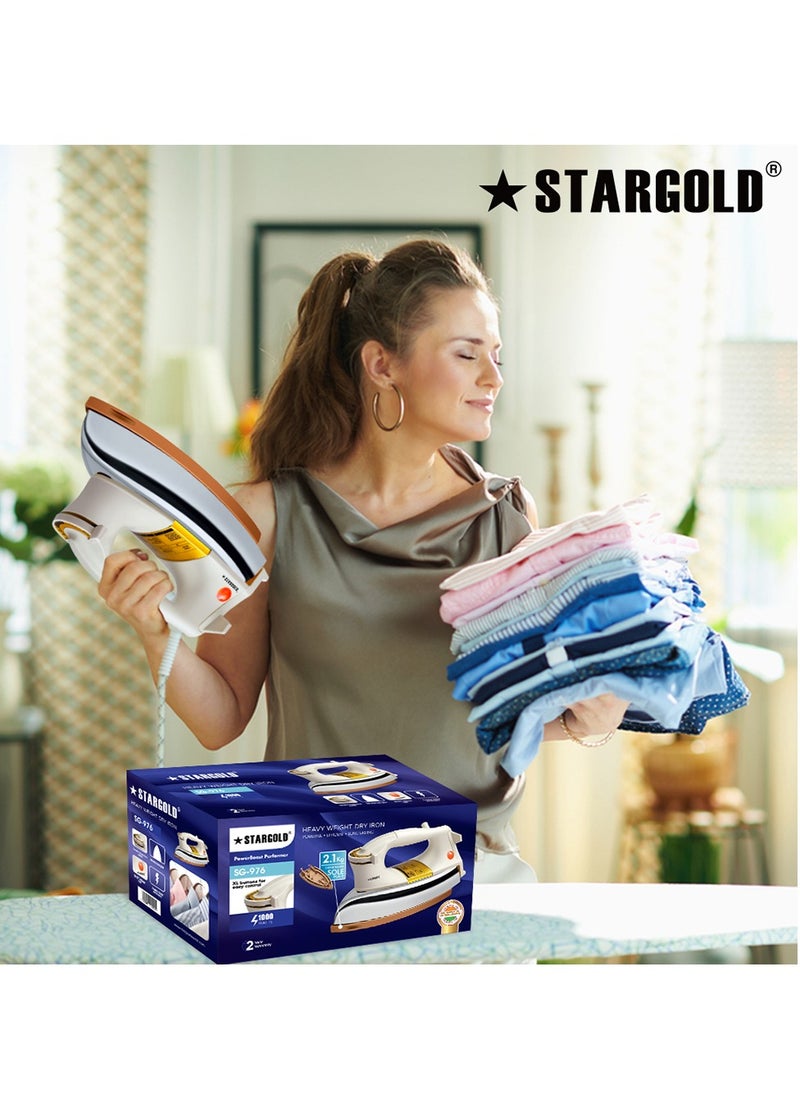 Stargold - Automatic Dry Iron Box with Temperature Settings Dial and Auto Shut Off Function Super Deluxe Heavy Weight Iron Box Suitable for All Kinds of Fabric Equipped with Teflon Coating 2 Years Warranty, Whit - Image 1
