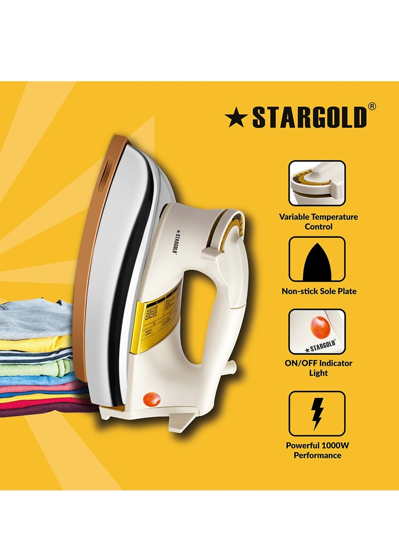 Stargold - Automatic Dry Iron Box with Temperature Settings Dial and Auto Shut Off Function Super Deluxe Heavy Weight Iron Box Suitable for All Kinds of Fabric Equipped with Teflon Coating 2 Years Warranty, Whit - Image 1